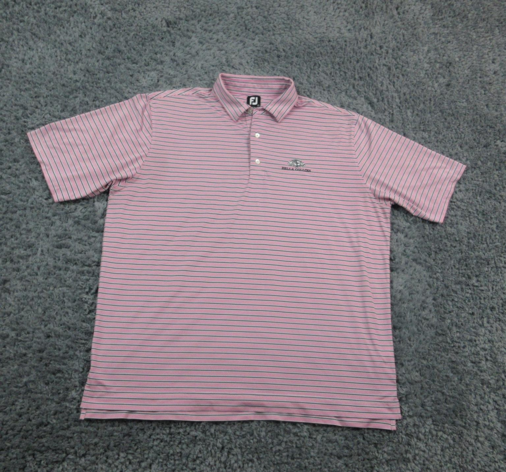 FootJoy Polo Shirt Mens 2XL Pink Black Striped Bella Collina Golf Short Sleeve